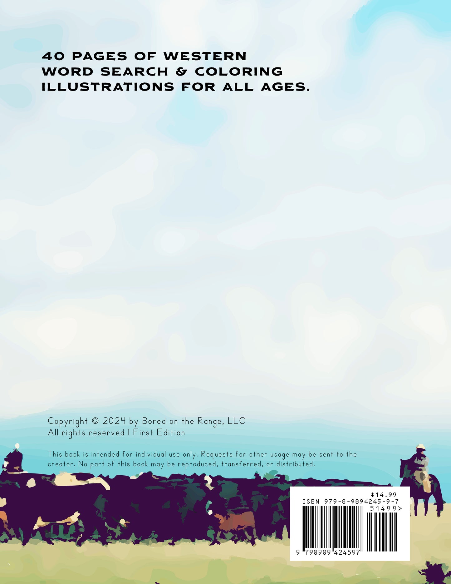 40 Pages of Western Word Search & Coloring Illustrations for all ages.